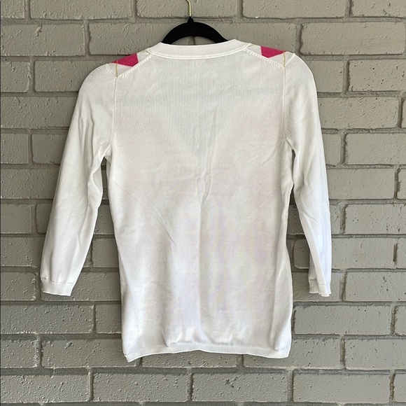 J. Crew V-Neck Sweater in Pink and White Argyle - Picture 6 of 12